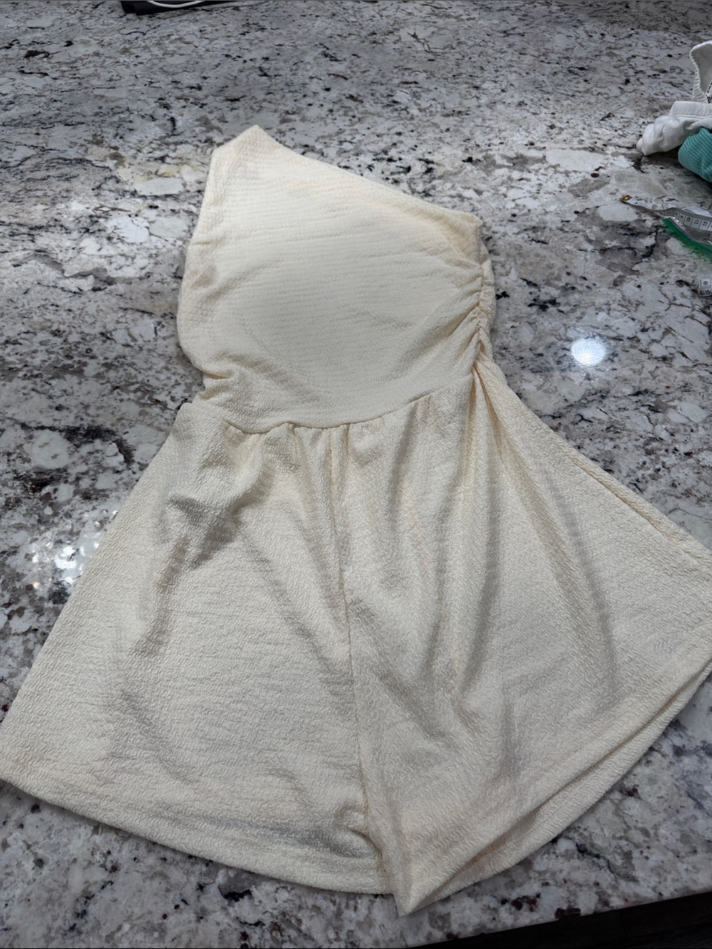 One-Shoulder Cream Textured Women's romper